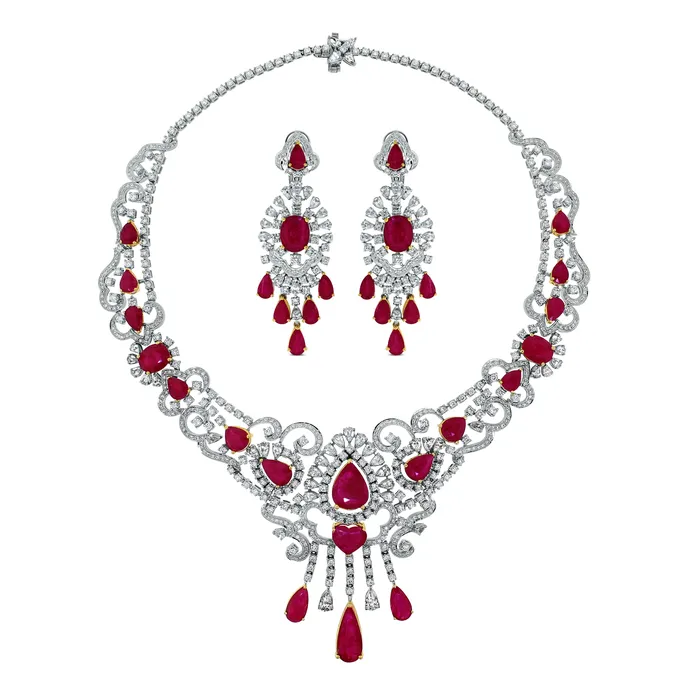 Beauvince Necklaces Regalia Ruby Diamond Necklace 5581 ct Diamonds Rubies in White Gold