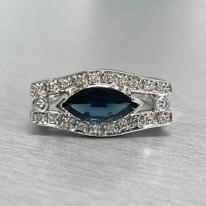 Beauvince Rings Marquise Sapphire Evil Eye Ring in White Gold