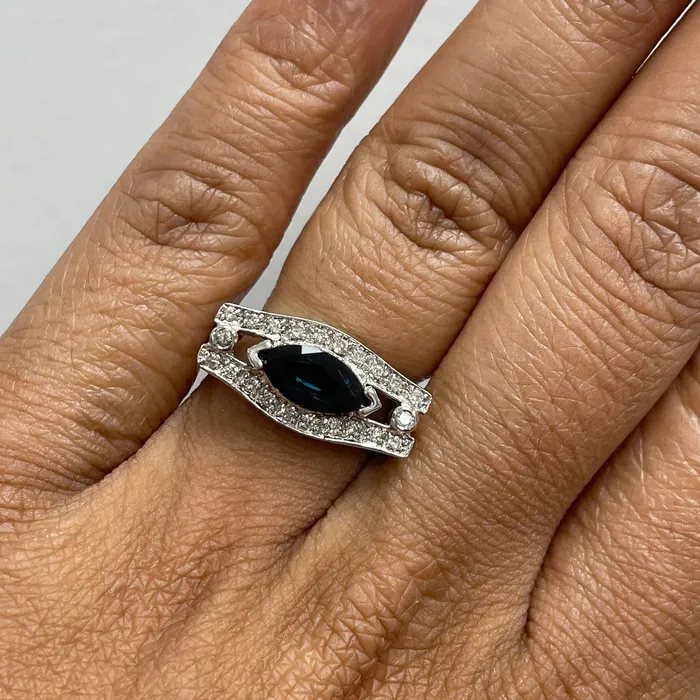 Beauvince Rings Marquise Sapphire Evil Eye Ring in White Gold