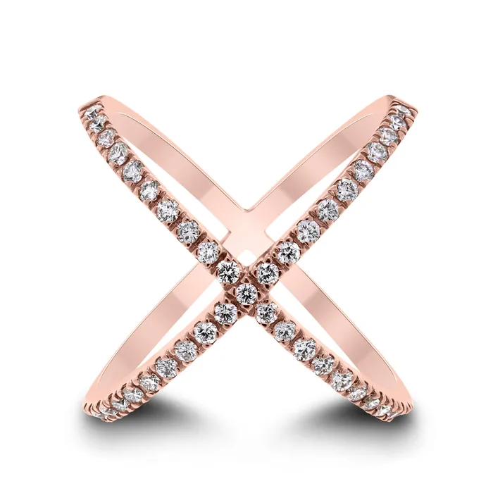 Beauvince Rings Xena Diamond Cross Ring 053 ct Diamonds in Rose Gold