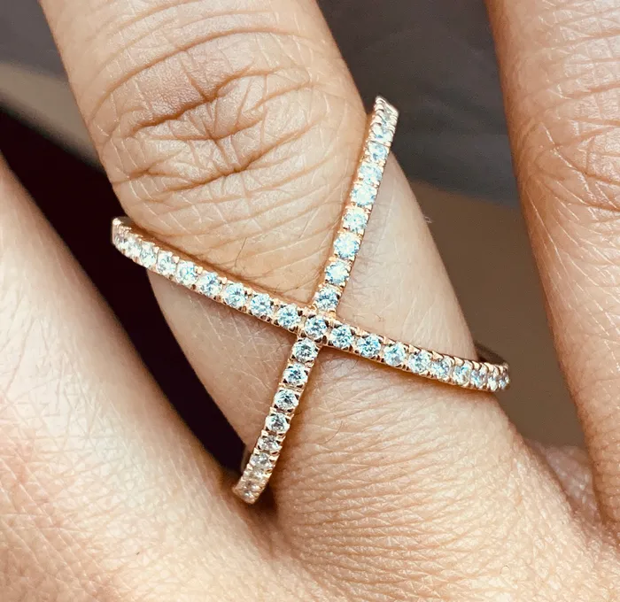 Beauvince Rings Xena Diamond Cross Ring 053 ct Diamonds in Rose Gold