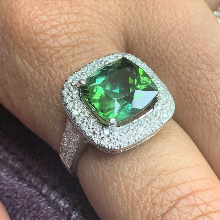 Beauvince The Green Tourmaline Ring 659 ct Tourmaline Diamonds in White Gold Rings