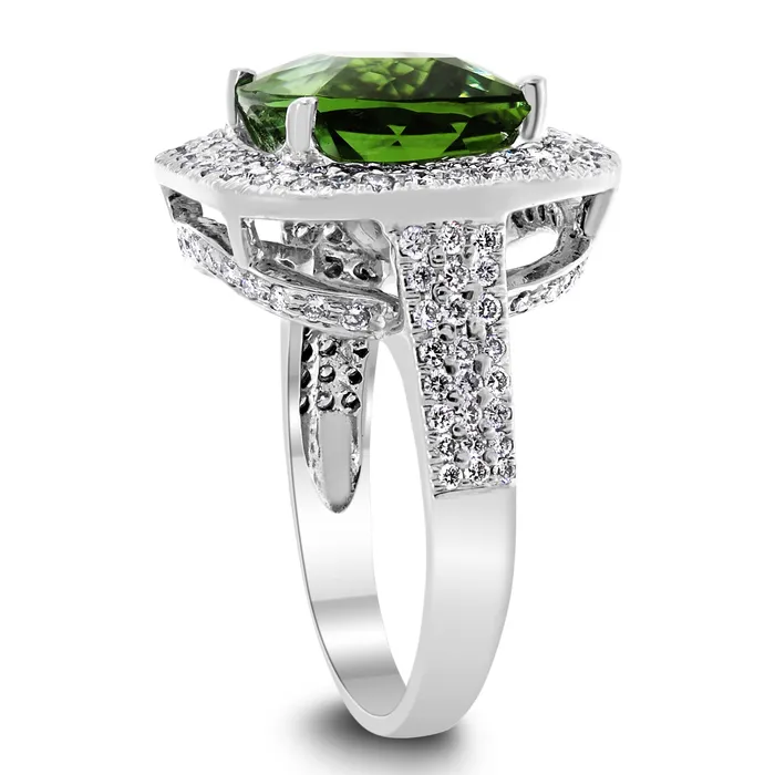 Beauvince The Green Tourmaline Ring 659 ct Tourmaline Diamonds in White Gold Rings