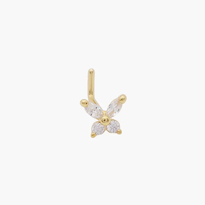 CZ Butterfly L Bend Nose Stud Gold Glitters Earrings