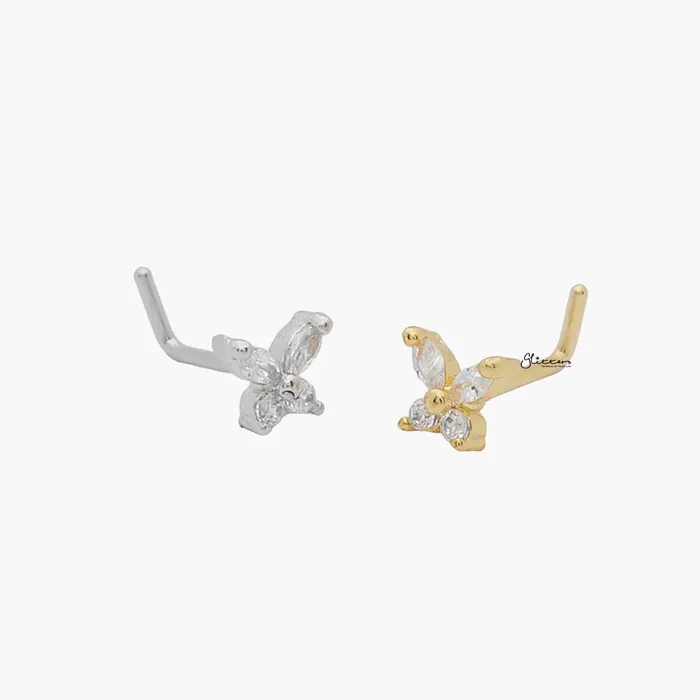 CZ Butterfly L Bend Nose Stud Gold Glitters Earrings