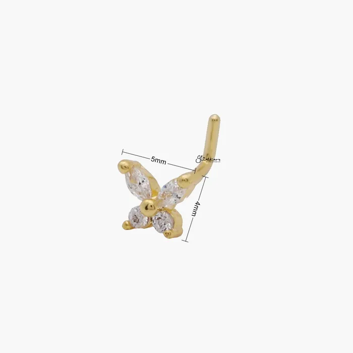 CZ Butterfly L Bend Nose Stud Gold Glitters Earrings