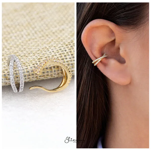 CZ Paved Criss Cross Ear Cuffs Non Piercing Ear Cuffs Glitters Earrings