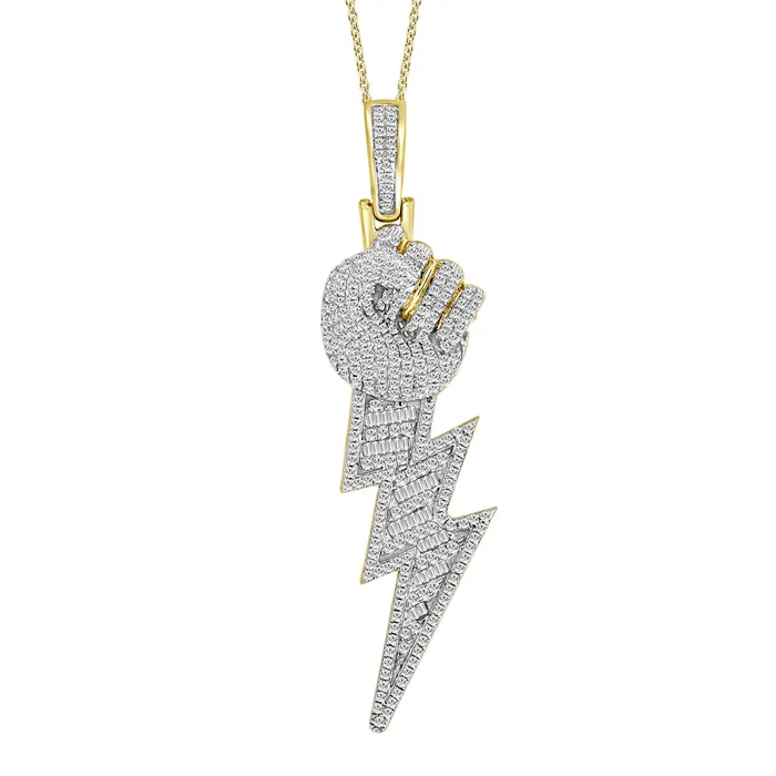 Charm Necklaces MENS CHARM PENDANT 100CT ROUNDBAGUETTE DIAMOND 10K YELLOW GOLD AV