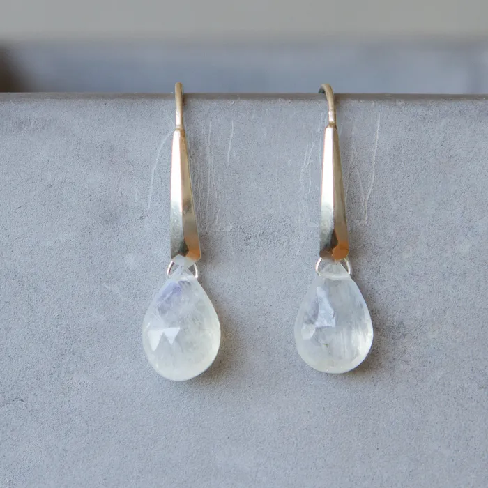Corey Egan Earrings Silver Fragment Gemstone Drops in Moonstone