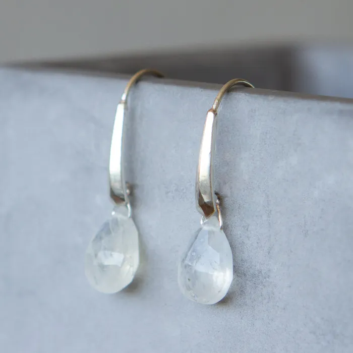 Corey Egan Earrings Silver Fragment Gemstone Drops in Moonstone