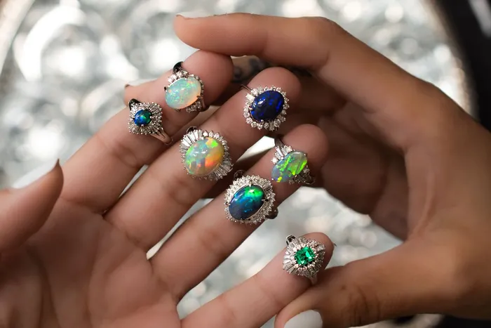 Crown Jewels Coin Rings Opal and Diamond Ring