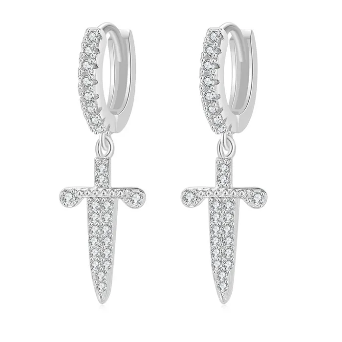 Dangle Sword OneTouch Huggie Hoop Earrings Glitters Earrings