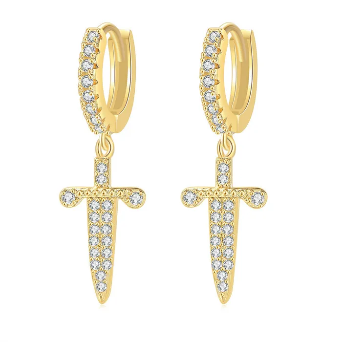Dangle Sword OneTouch Huggie Hoop Earrings Glitters Earrings