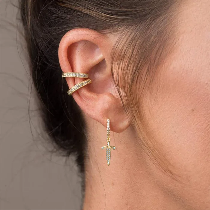 Dangle Sword OneTouch Huggie Hoop Earrings Glitters Earrings