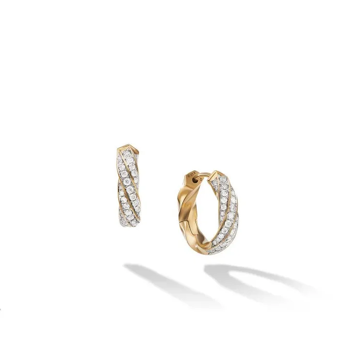 DAVID YURMAN INC Earrings David Yurman Cable Edge Huggie Hoop Earrings in Recycled Gold with Diamonds 13mm DAVID YURMAN INC Earrings David Yurman Cable Edge Huggie Hoop Earrings in Recycled Gold with Diamonds 13mm