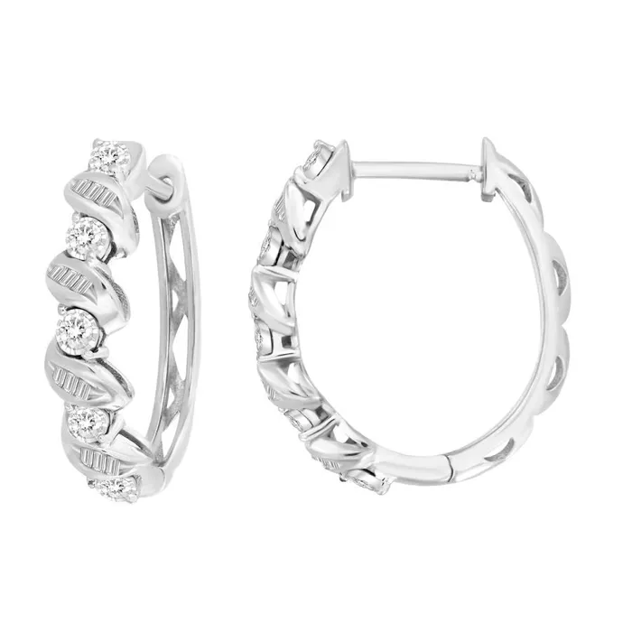 Earrings AV LADIES HOOP EARRINGS 025CT ROUNDBAGUETTE DIAMOND 10K WHITE GOLD Earrings AV LADIES HOOP EARRINGS 025CT ROUNDBAGUETTE DIAMOND 10K WHITE GOLD
