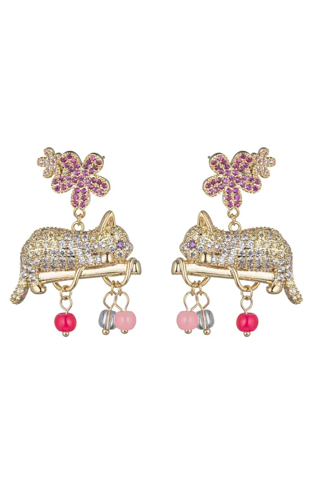 Earrings Chiara Cat CZ Drop Earrings Eye Candy LA