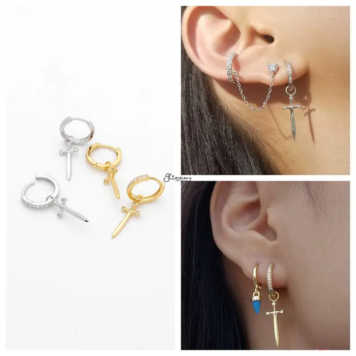 Earrings Daggers Charm Hoop Earrings Gold Glitters