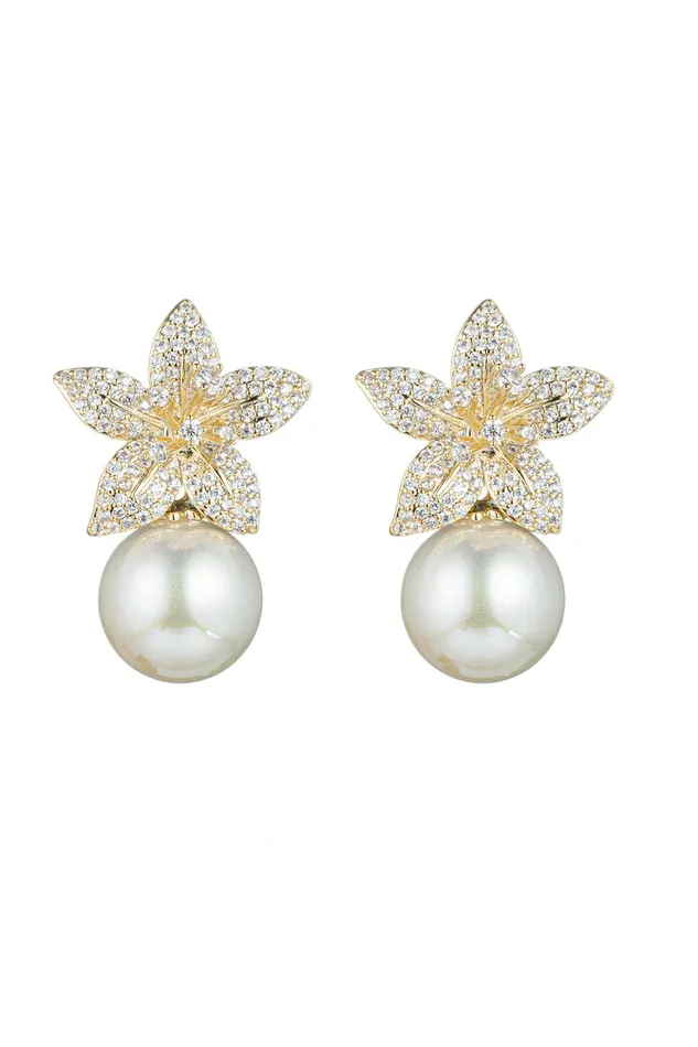 Earrings Eye Candy LA Mya Star Flower CZ Earrings