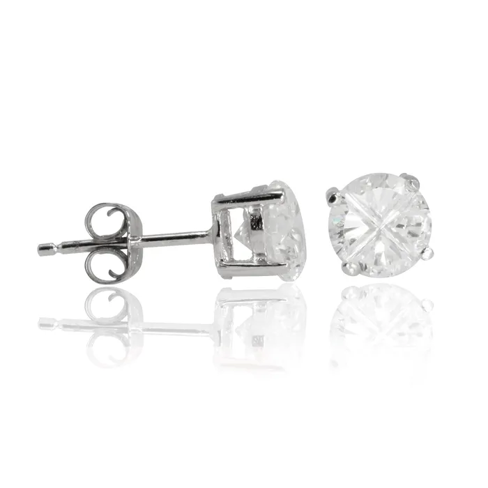 Earrings EZBIR060 Invisible Set Round CZ Stud Earrings Basket Setting 6mm Teeda Earrings EZBIR060 Invisible Set Round CZ Stud Earrings Basket Setting 6mm Teeda