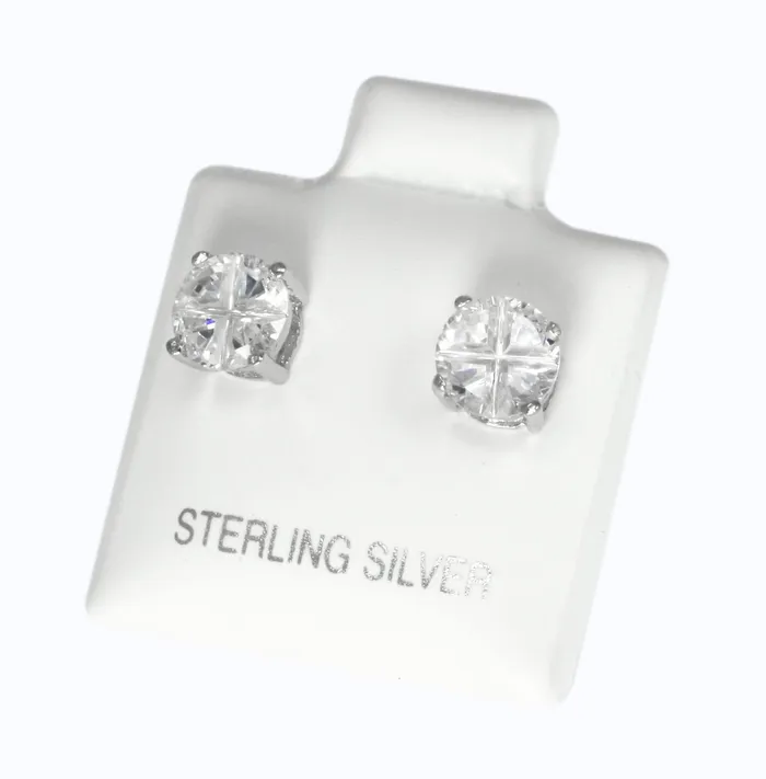 Earrings EZBIR060 Invisible Set Round CZ Stud Earrings Basket Setting 6mm Teeda