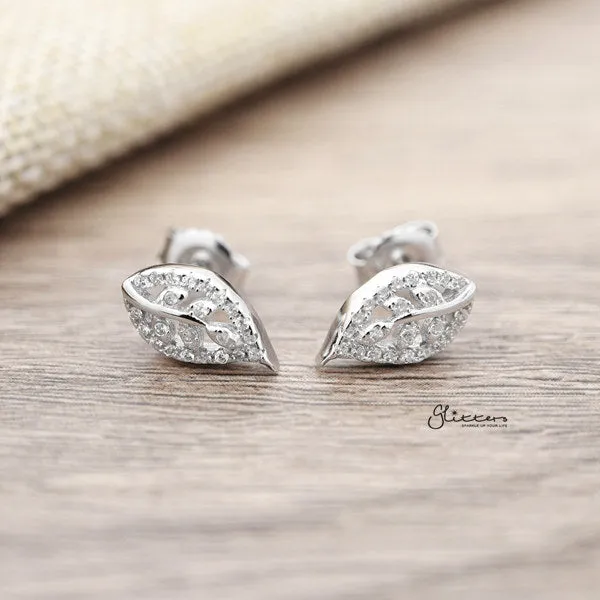 Earrings Glitters 925 Sterling Silver CZ Leaf Stud Earrings