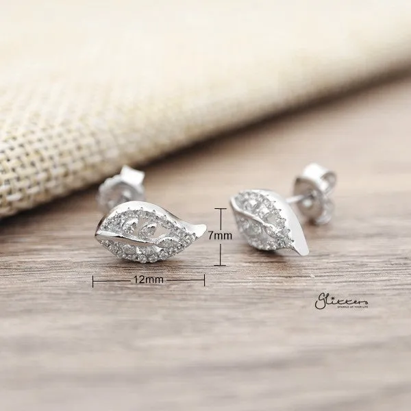 Earrings Glitters 925 Sterling Silver CZ Leaf Stud Earrings