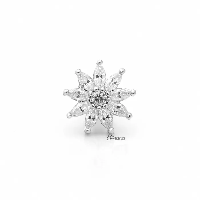 Earrings Glitters CZ Pave Flower Cartilage Tragus Piercing Earring Silver