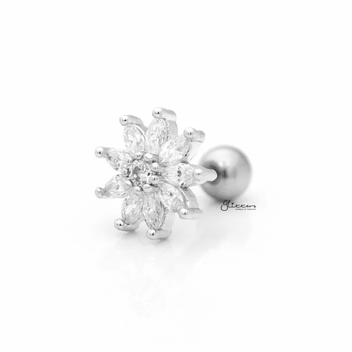 Earrings Glitters CZ Pave Flower Cartilage Tragus Piercing Earring Silver