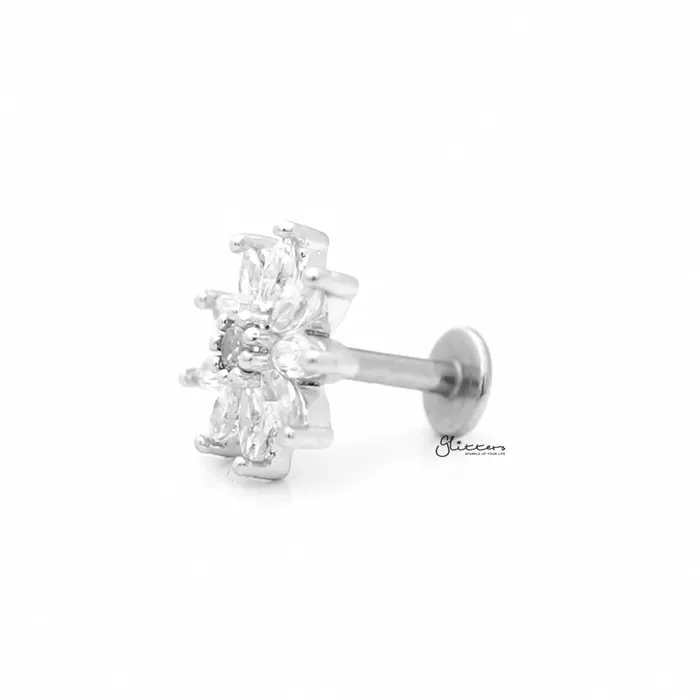 Earrings Glitters CZ Pave Flower Cartilage Tragus Piercing Earring Silver