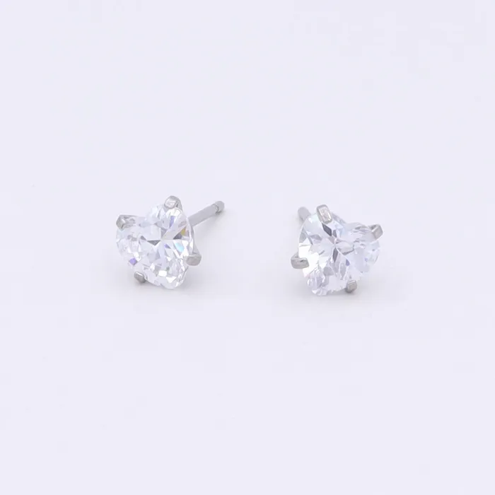 Earrings Glitters Heart CZ Stainless Steel Stud Earrings