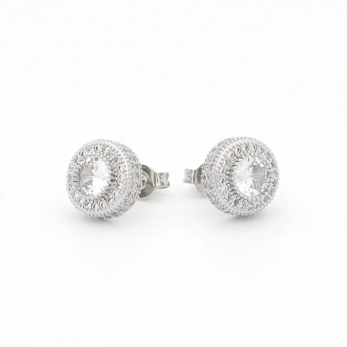 Earrings Glitters Iced Out 10mm Round Stud Earrings Silver