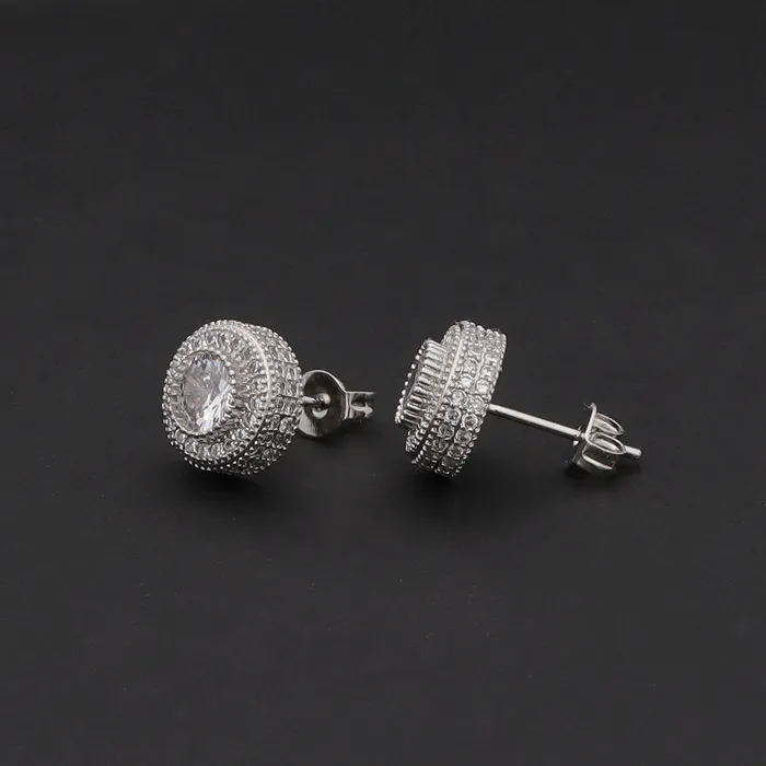 Earrings Glitters Iced Out 10mm Round Stud Earrings Silver