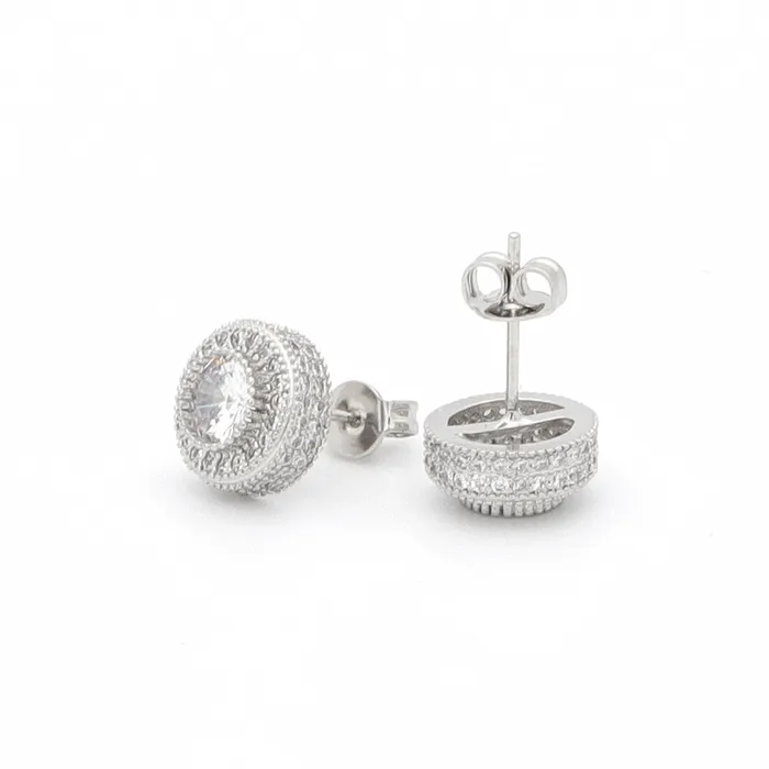 Earrings Glitters Iced Out 10mm Round Stud Earrings Silver