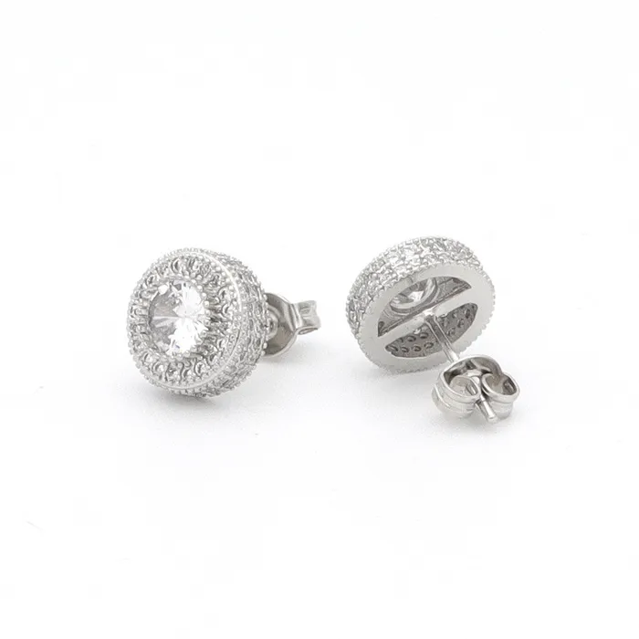 Earrings Glitters Iced Out 10mm Round Stud Earrings Silver