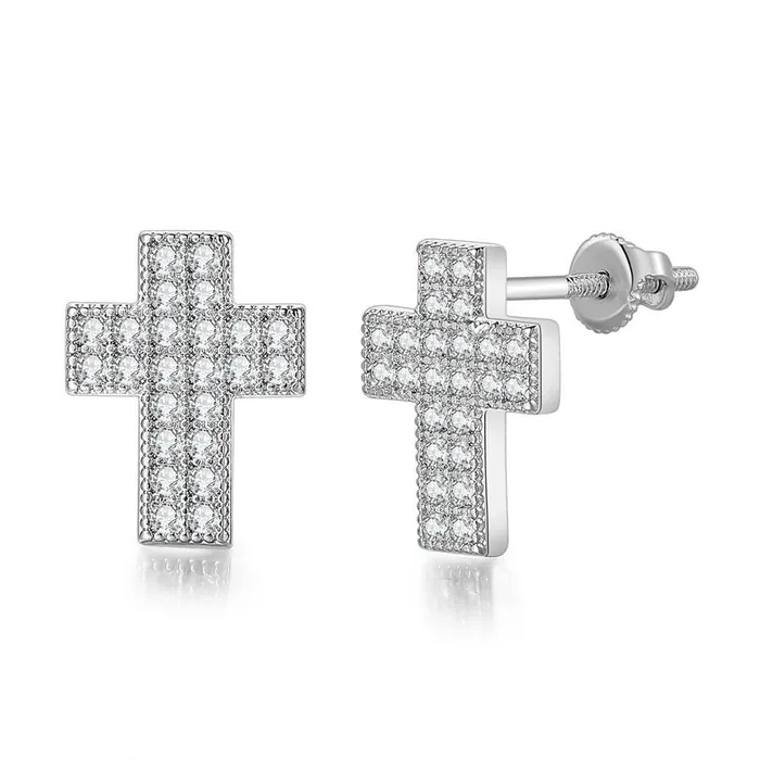Earrings Glitters Iced Out Cross Stud Earrings