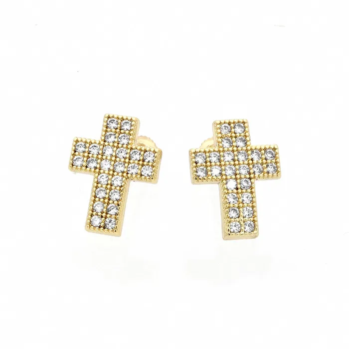 Earrings Glitters Iced Out Cross Stud Earrings