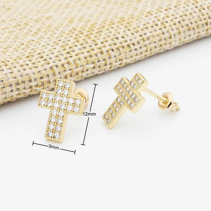 Earrings Glitters Iced Out Cross Stud Earrings