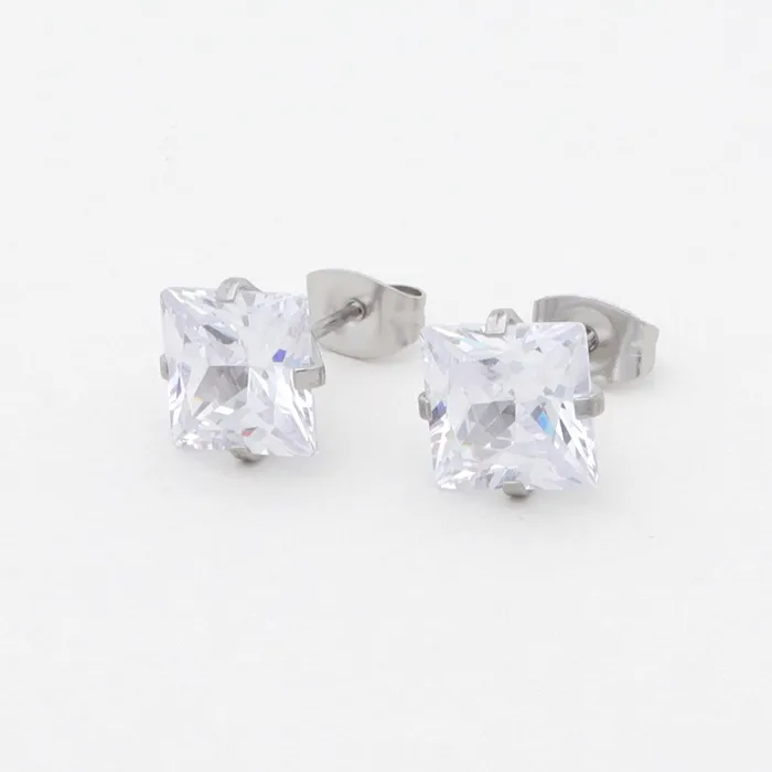 Earrings Glitters Square Cubic Zirconia Martini Stud Earrings Silver