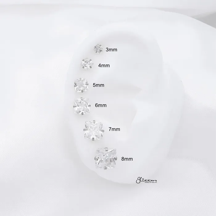 Earrings Glitters Square Cubic Zirconia Martini Stud Earrings Silver