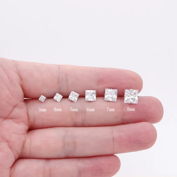Earrings Glitters Square Cubic Zirconia Martini Stud Earrings Silver