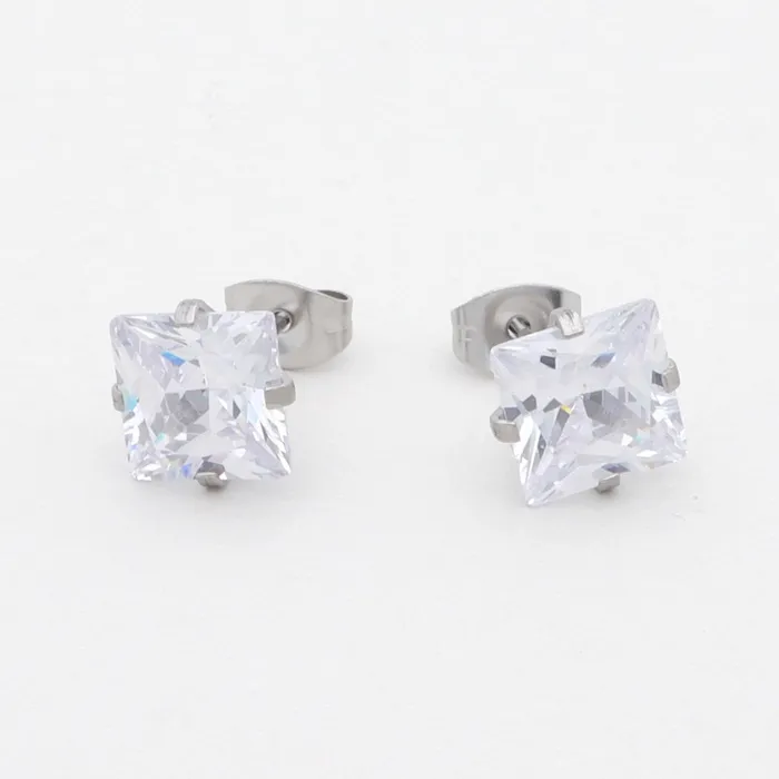 Earrings Glitters Square Cubic Zirconia Martini Stud Earrings Silver