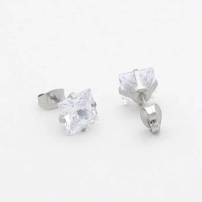 Earrings Glitters Square Cubic Zirconia Martini Stud Earrings Silver