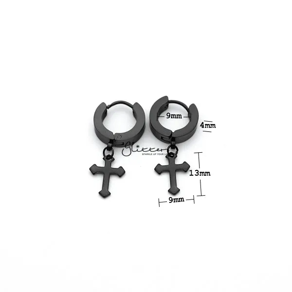 Earrings Glitters Stainless Steel Dangle Cross Huggie Hoop Earrings Black