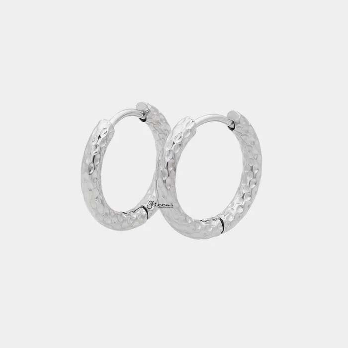 Earrings Glitters Stainless Steel Hammered Hoop Earrings Silver