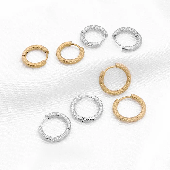 Earrings Glitters Stainless Steel Hammered Hoop Earrings Silver