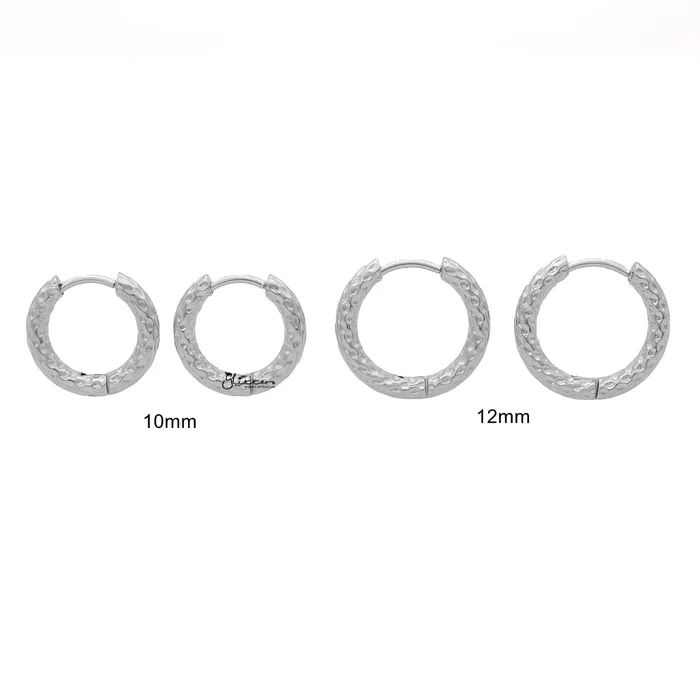 Earrings Glitters Stainless Steel Hammered Hoop Earrings Silver