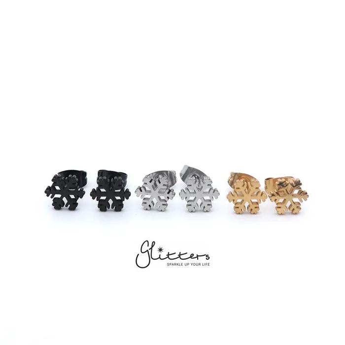 Earrings Glitters Stainless Steel Snowflake Stud EarringsSilver Gold Black