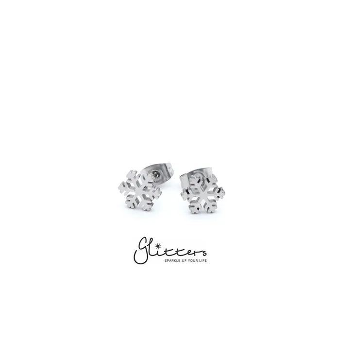 Earrings Glitters Stainless Steel Snowflake Stud EarringsSilver Gold Black