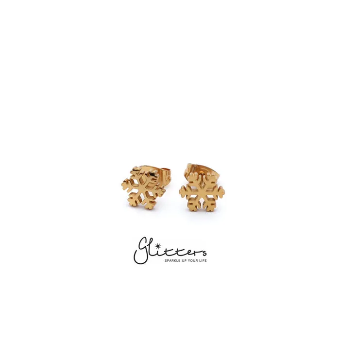 Earrings Glitters Stainless Steel Snowflake Stud EarringsSilver Gold Black